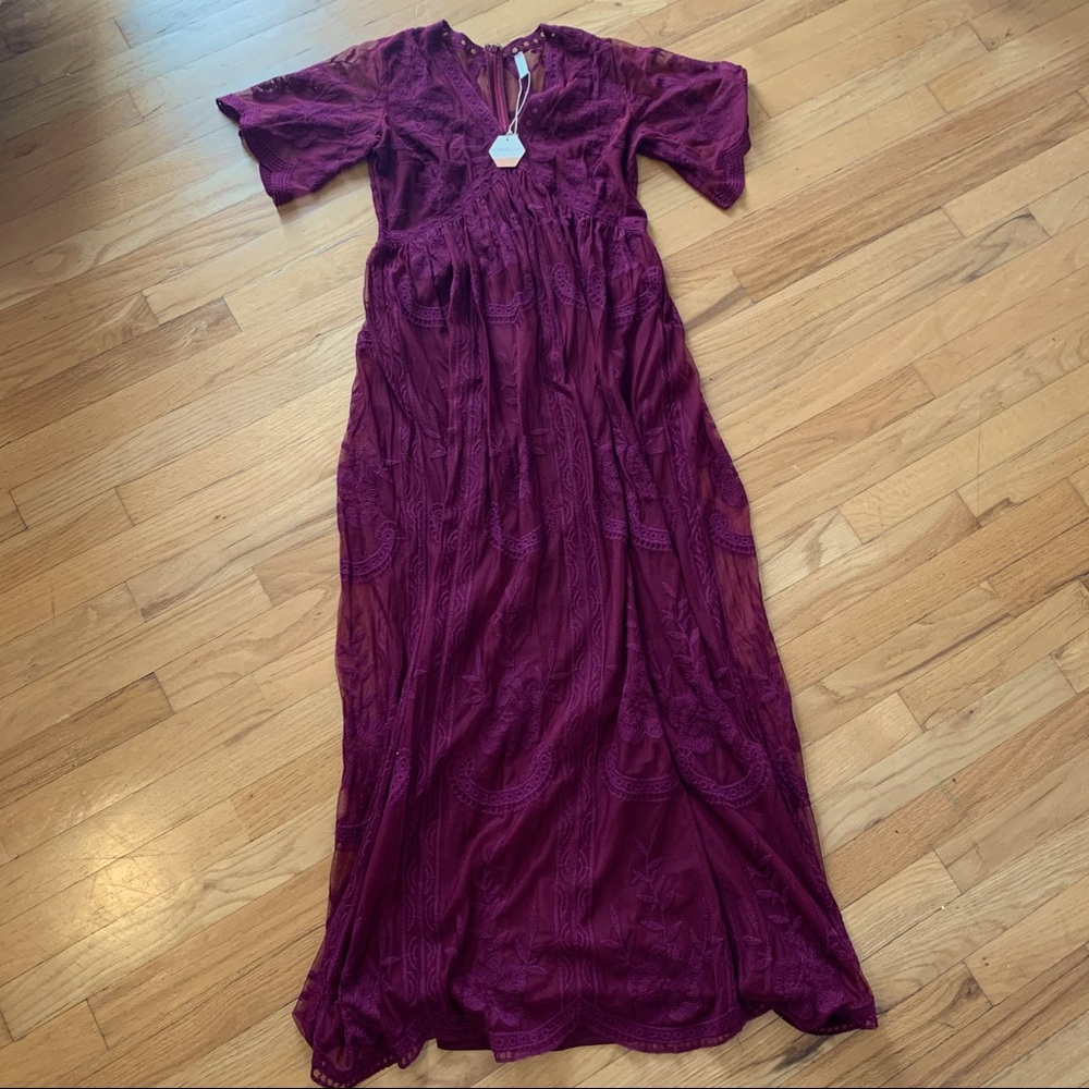 Pinkblush Burgundy Lace Mesh Maxi Dress NWOT